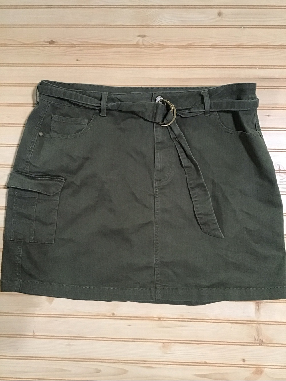 Evri Casual Olive Green Cotton Cargo Pocket Utility Skirt With Belt Size 20W